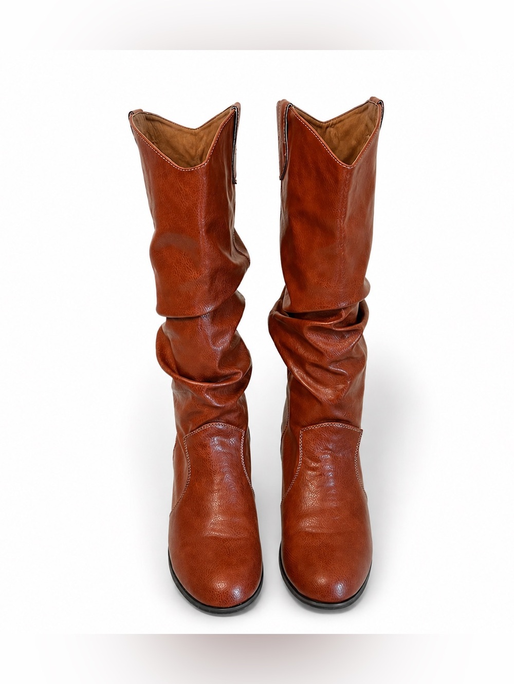 MUK LUKS Slouch Boots Brown Faux Leather Mid Calf Comfort Size 9
